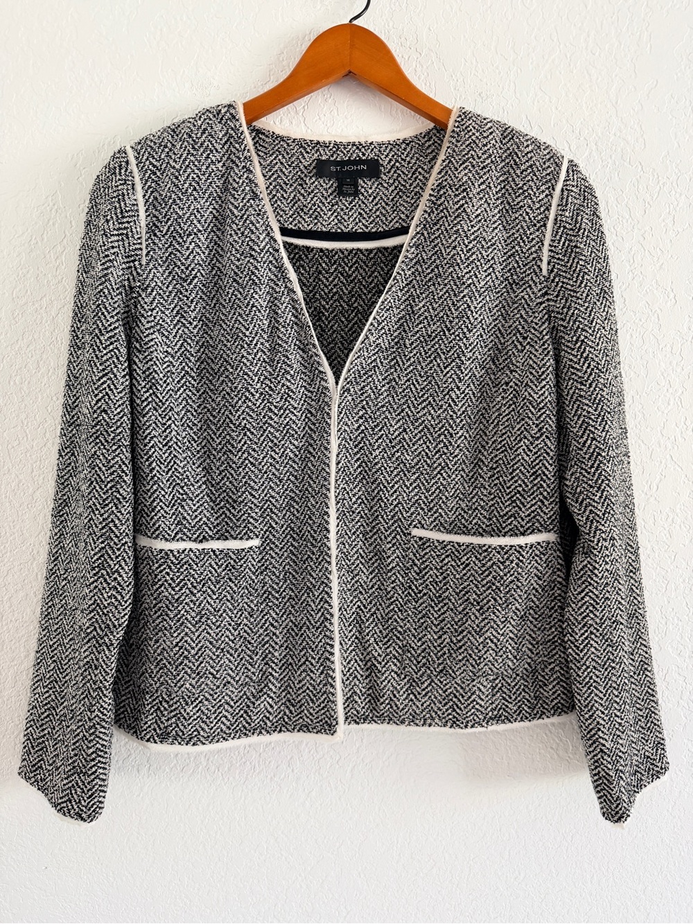 St. John Black & White Herringbone Jacket